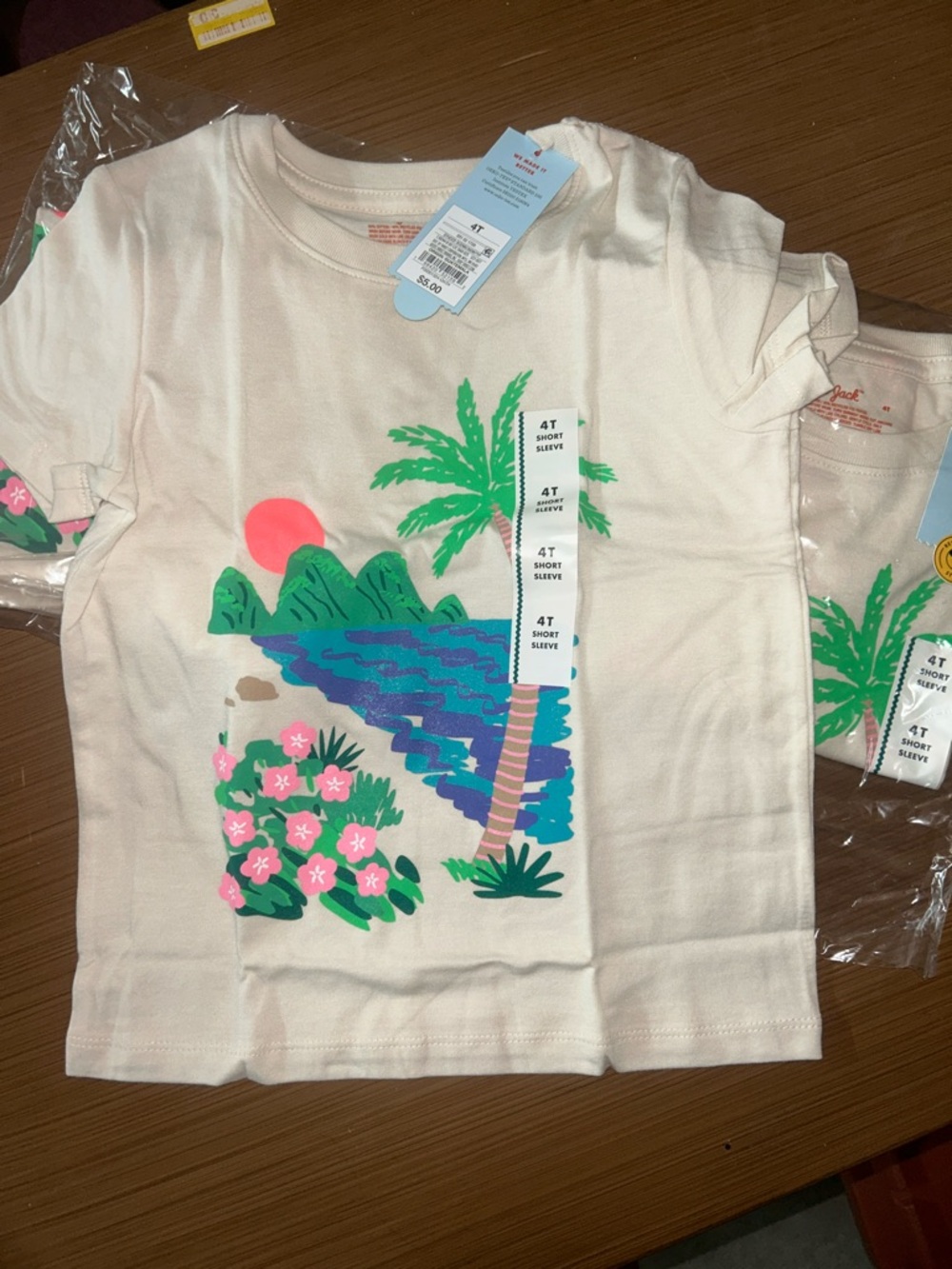 Cat & Jack Cream Tee with Pink, Green & Blue Tropical Print